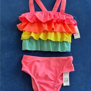 GAP Pink and Orange Ruffle Bikini Swimwear